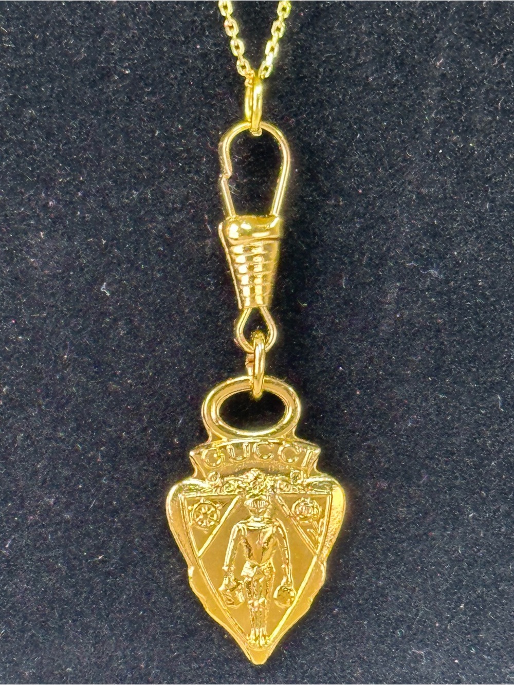Gucci Knight Crest Vintage Charm Necklace 16” Gold Over 925 Sterling Silver
